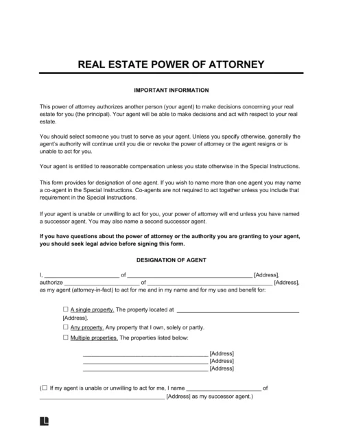 Real Estate Power of Attorney Template