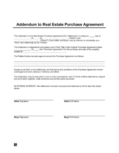 Real Estate Purchase Agreement Addendum Template