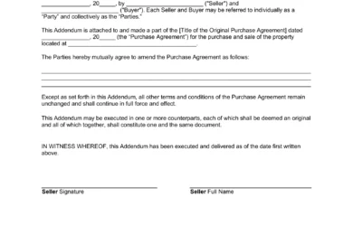 Real Estate Purchase Agreement Addendum Template