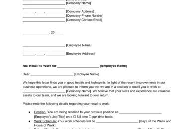 Recall to Work Letter Template