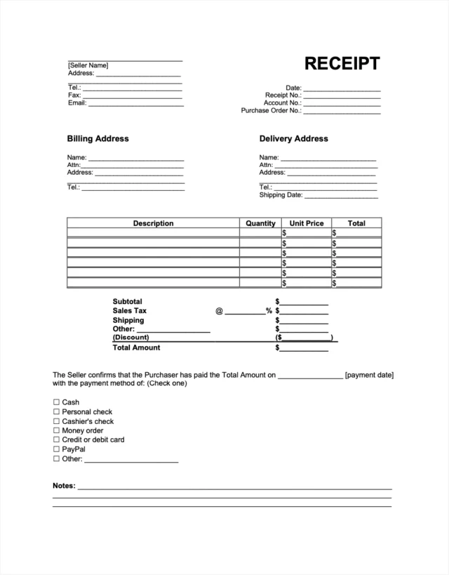 Receipt screenshot