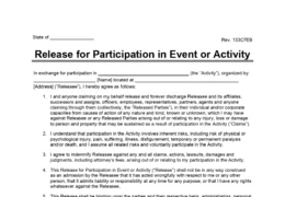 Release for Participation in Event or Activity Form