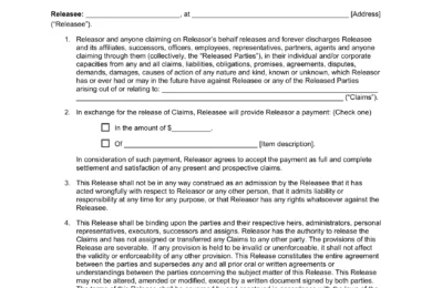 Release of Liability (Waiver Form)