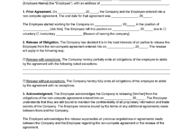 Release of Non-compete Agreement