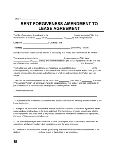 Rent Forgiveness Lease Amendment Template
