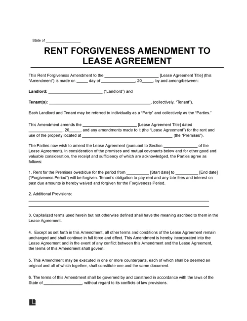 Rent Forgiveness Lease Amendment Template