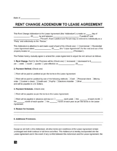 Rent Increase (Rent Change) Lease Addendum Template