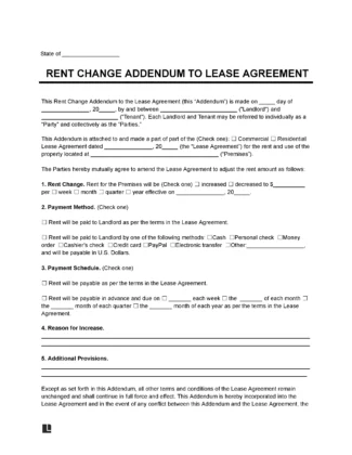 Rent Increase (Rent Change) Lease Addendum Template