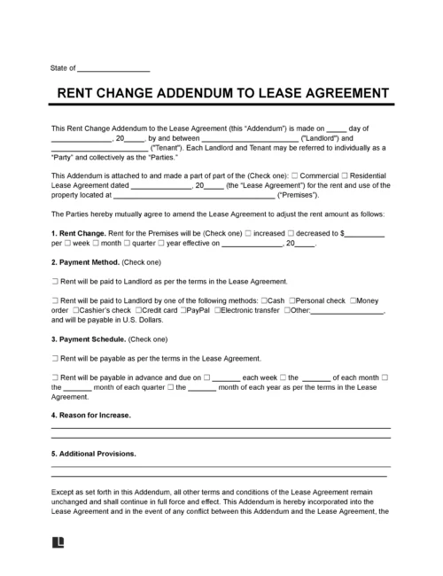 Rent Increase (Rent Change) Lease Addendum Template