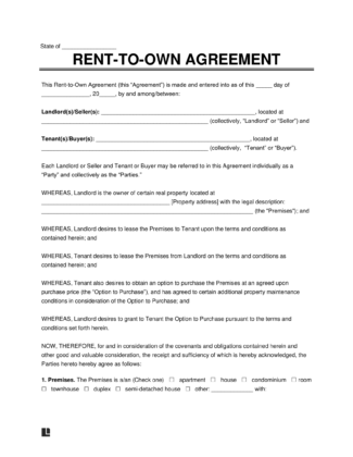 Rent to Own Lease Agreement Template