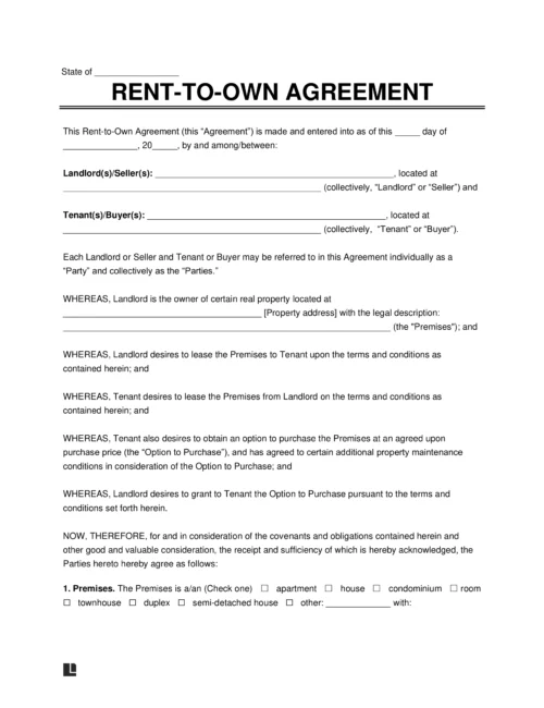 Sample of a Rent to Own Lease/Rental Agreement Template