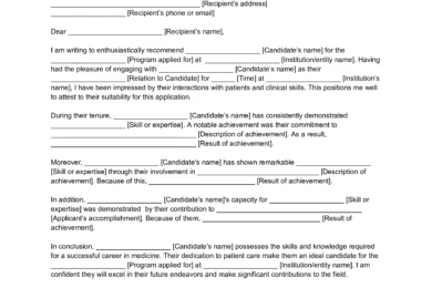 Residency Letter of Recommendation