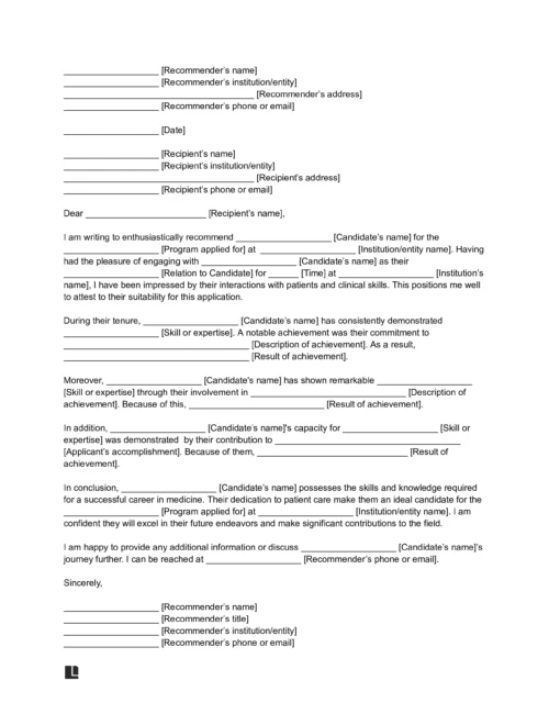 Residency Letter of Recommendation