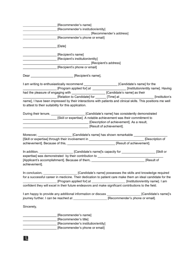 Residency Letter of Recommendation