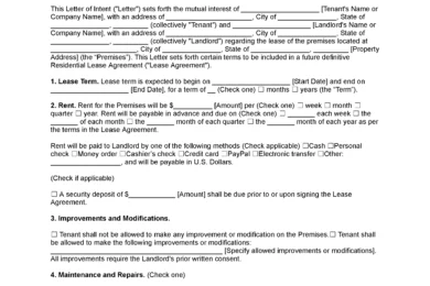 Residential Lease Letter of Intent Template