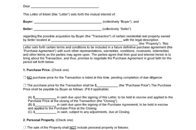Residential Purchase Letter of Intent Template
