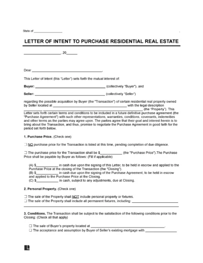 Residential Purchase Letter of Intent Template
