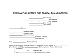 Resignation Letter Due to Health and Stress Template