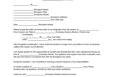 Resignation Letter for Personal Reasons