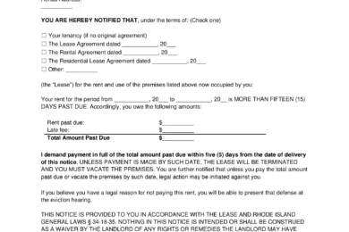 Rhode Island 5-Day Eviction Notice to Quit for Non-Payment of Rent