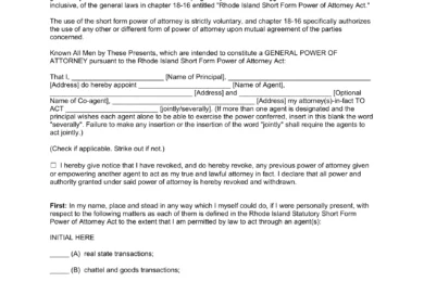 Rhode Island Durable Statutory Power of Attorney Form