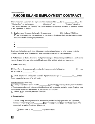 Rhode Island Employment Contract Template