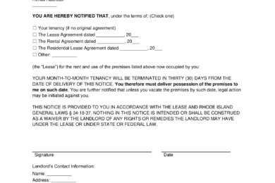 Rhode Island Lease Termination Letter Template