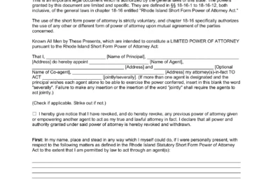 Rhode Island Limited Power of Attorney Form