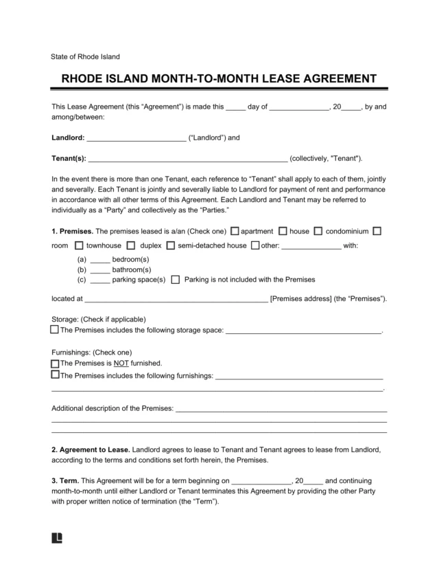 Rhode Island Month-to-Month Rental Agreement