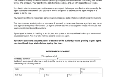 Rhode Island Motor Vehicle Power of Attorney Form