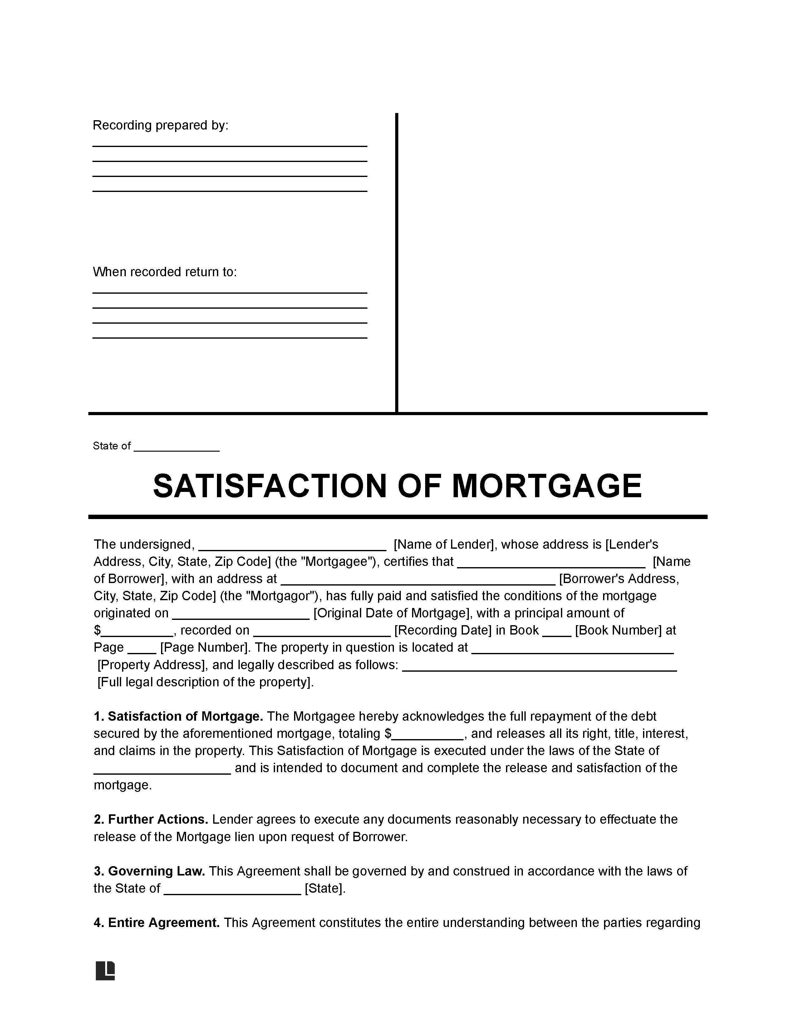 Satisfaction of Mortgage Form