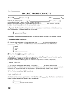 Secured Promissory Note Template