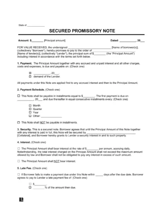 Secured Promissory Note Template