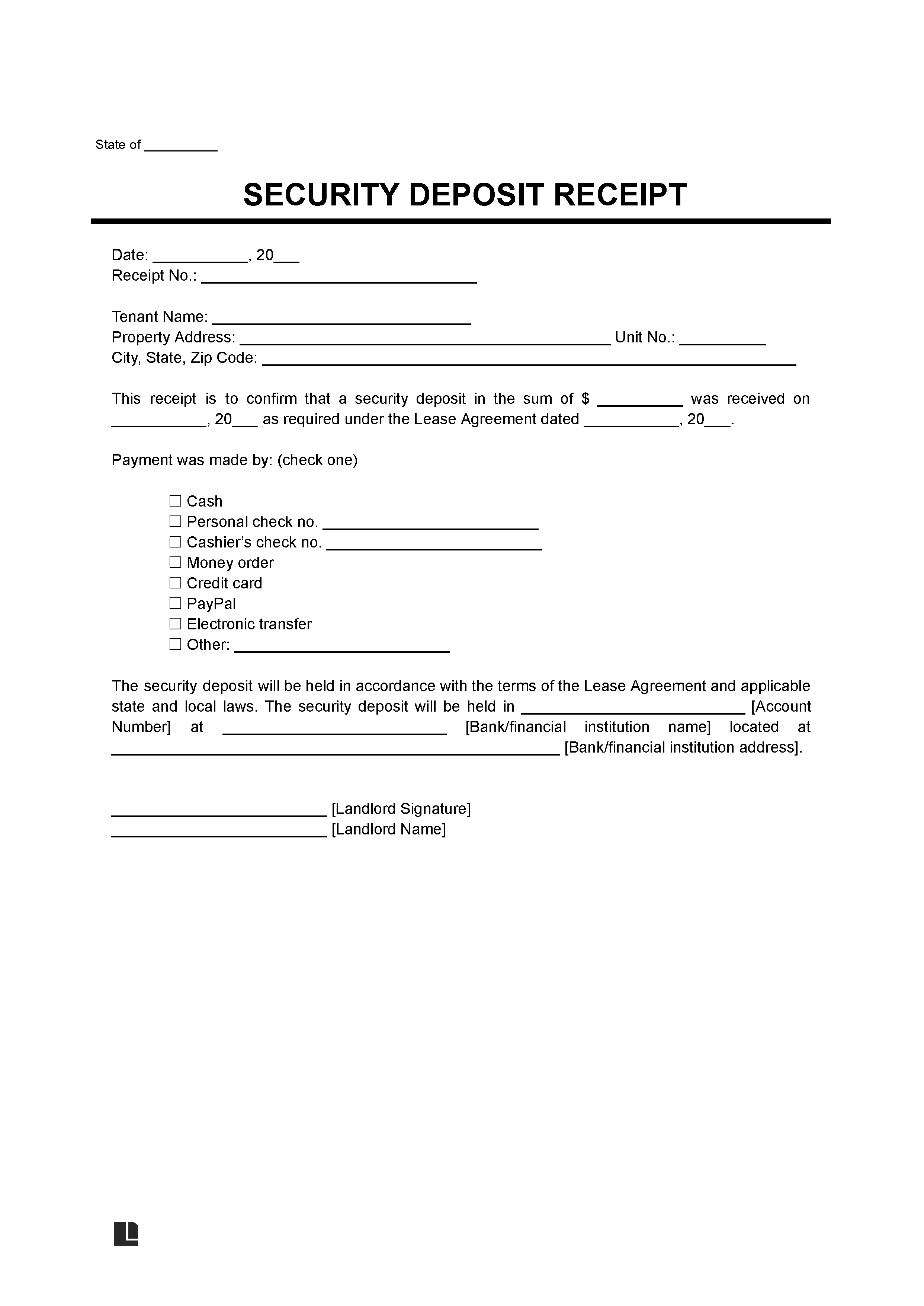 Security Deposit Receipt Template