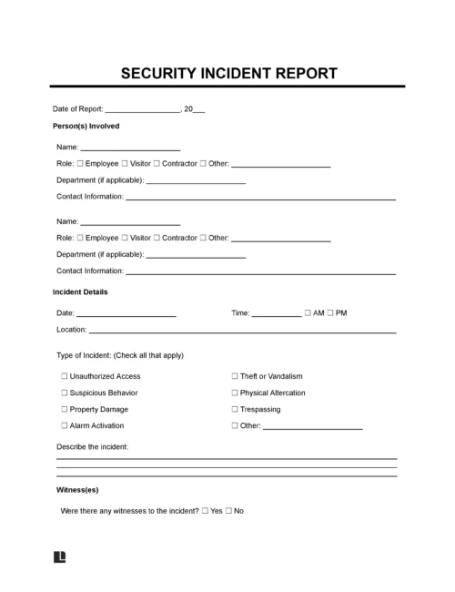 Security Incident Report template