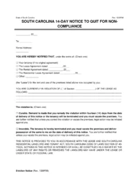 South Carolina 14-Day Notice to Quit for Non-Compliance