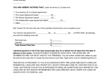 South Carolina 5-Day Eviction Notice to Quit (Non-Payment of Rent)