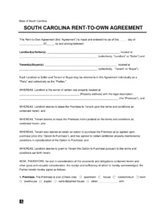 South Carolina Lease-to-Own Option-to-Purchase Agreement