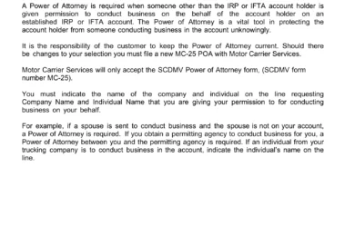 South Carolina Motor Vehicle Power of Attorney Form MC-25