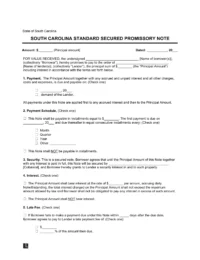 South Carolina Standard Secured Promissory Note Template