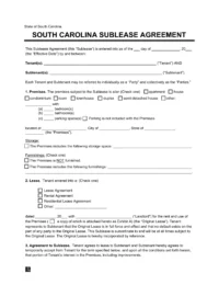South Carolina Sublease Agreement Template