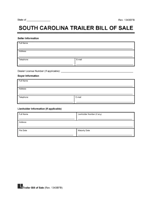 South Carolina Trailer Bill of Sale screenshot