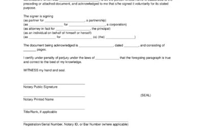 South Dakota Notary Acknowledgment Form