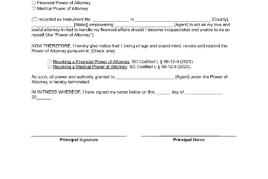 South Dakota Revocation Power of Attorney Form