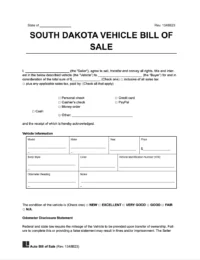 South Dakota vehicle bill of sale