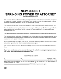 New Jersey Springing Power of Attorney 