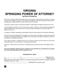 Virginia Springing Power of Attorney 