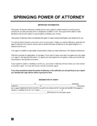 Springing Power of Attorney Form