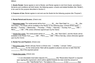 Studio Rental Agreement Template