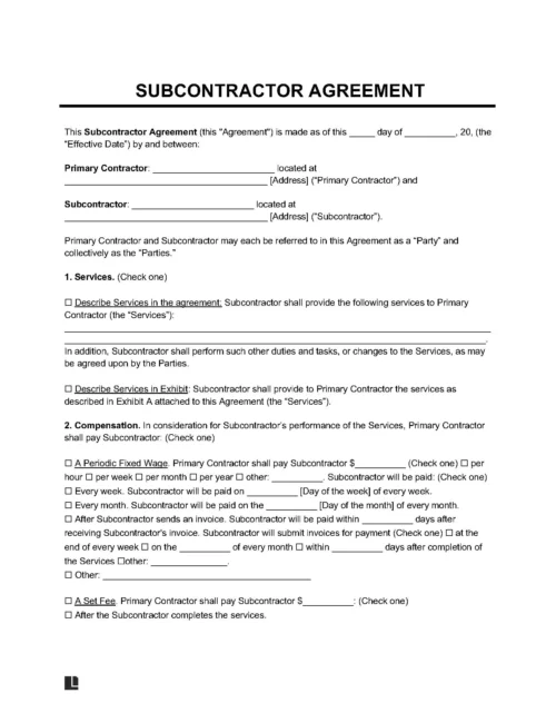 Subcontractor Agreement Template